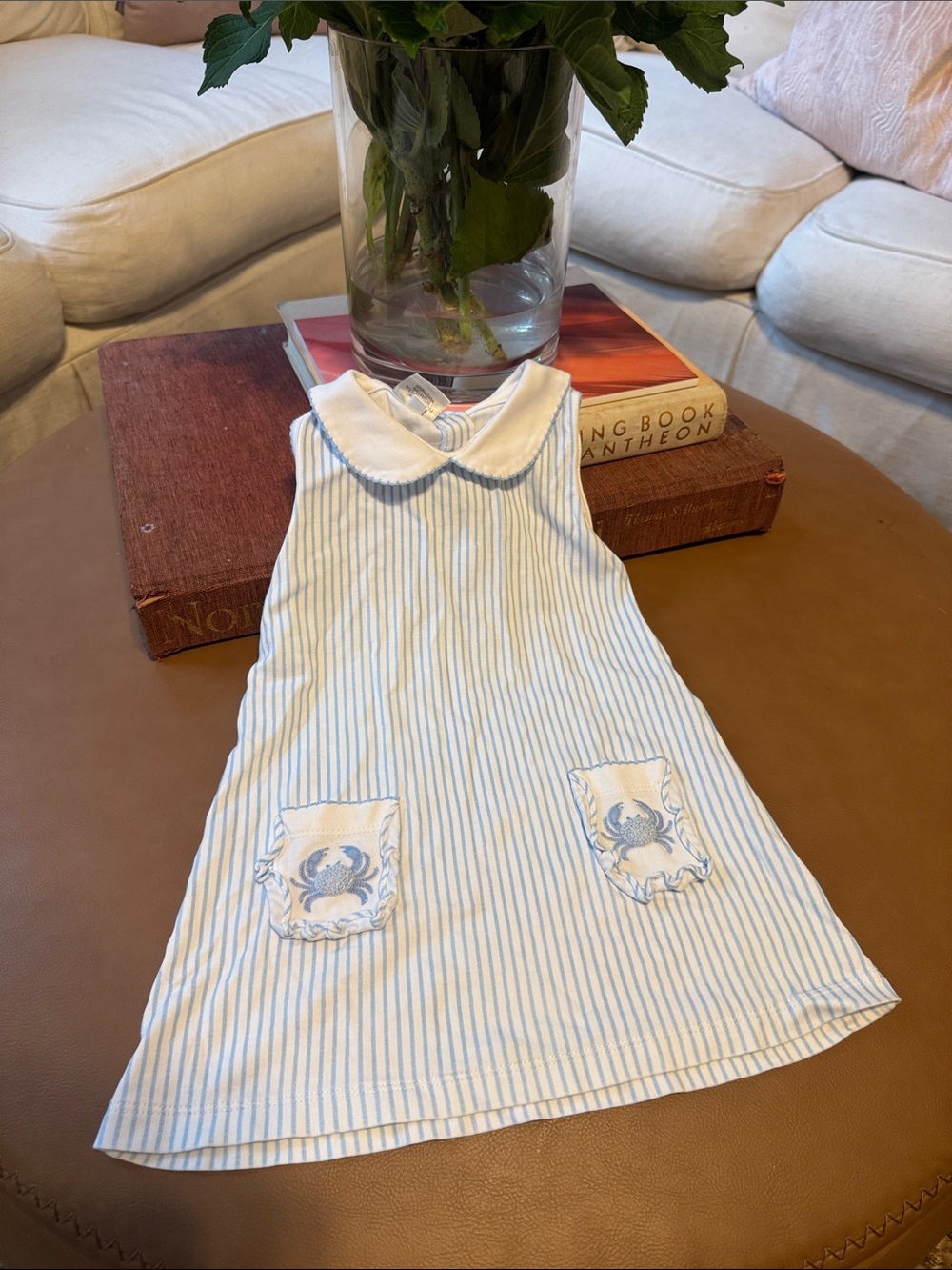Blue & White Striped Sleeveless dress with Crab Pocket Detail